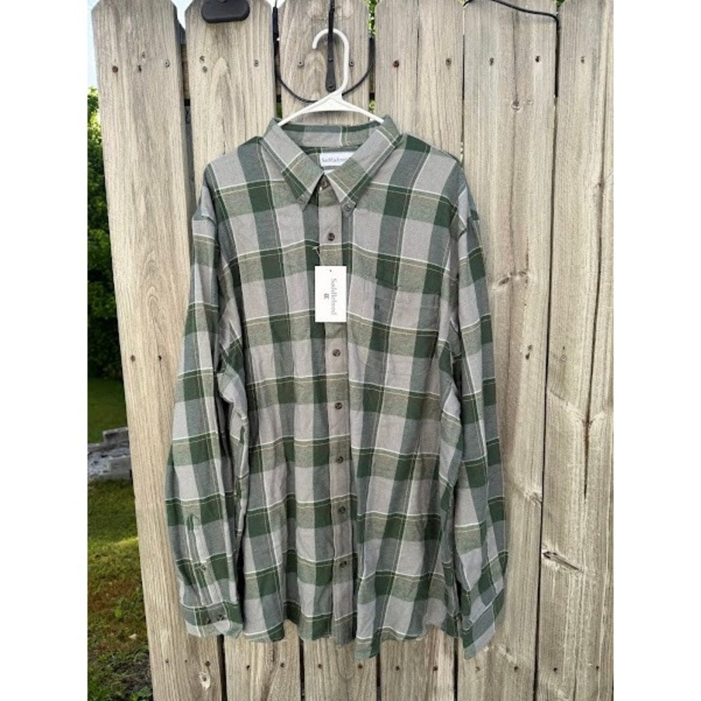 Flannel Plaid Lumberjack Saddlebred Button Down Shirt Mens XLT Green‎ Grey